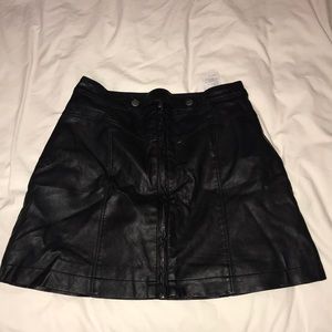Black leather mini skirt